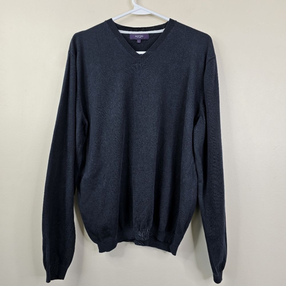 Burton of London Mens Long Sleeve Silk Cotton Blend V-Neck Sweater Large